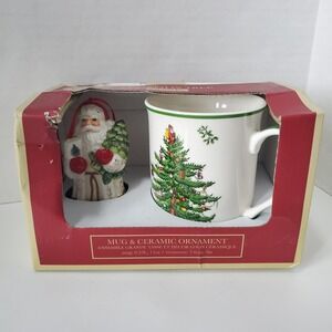 Spode Christmas Tree Mug and Santa Ornament Set Ceramic 11oz New